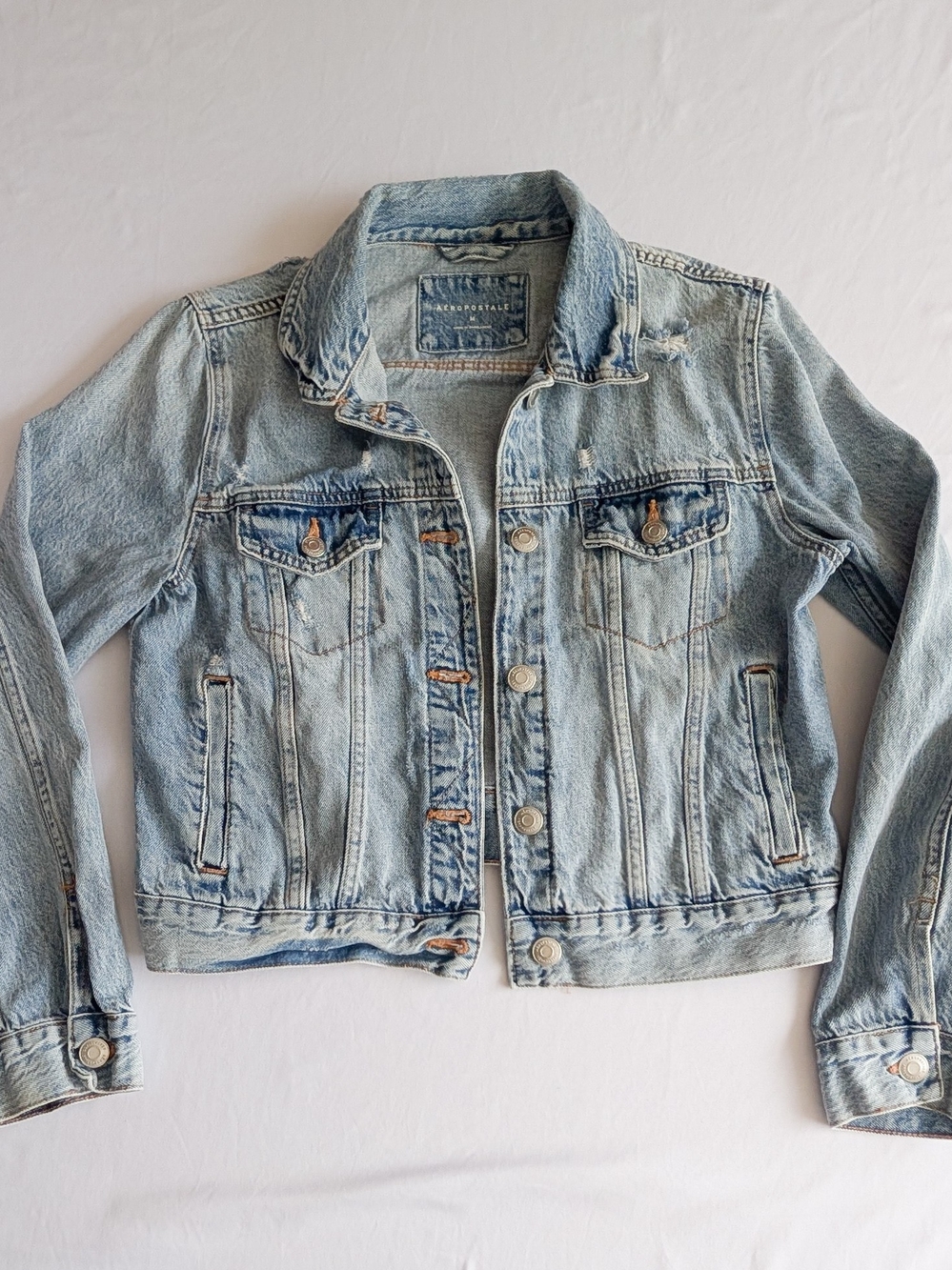 Aeropostale Women’s Medium Light Distressed Blue Jean Jacket